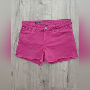 Kut From The Kloth Gidget Frey Pink Frayed Hem Denim Shorts Cotton Stretch Sz 8